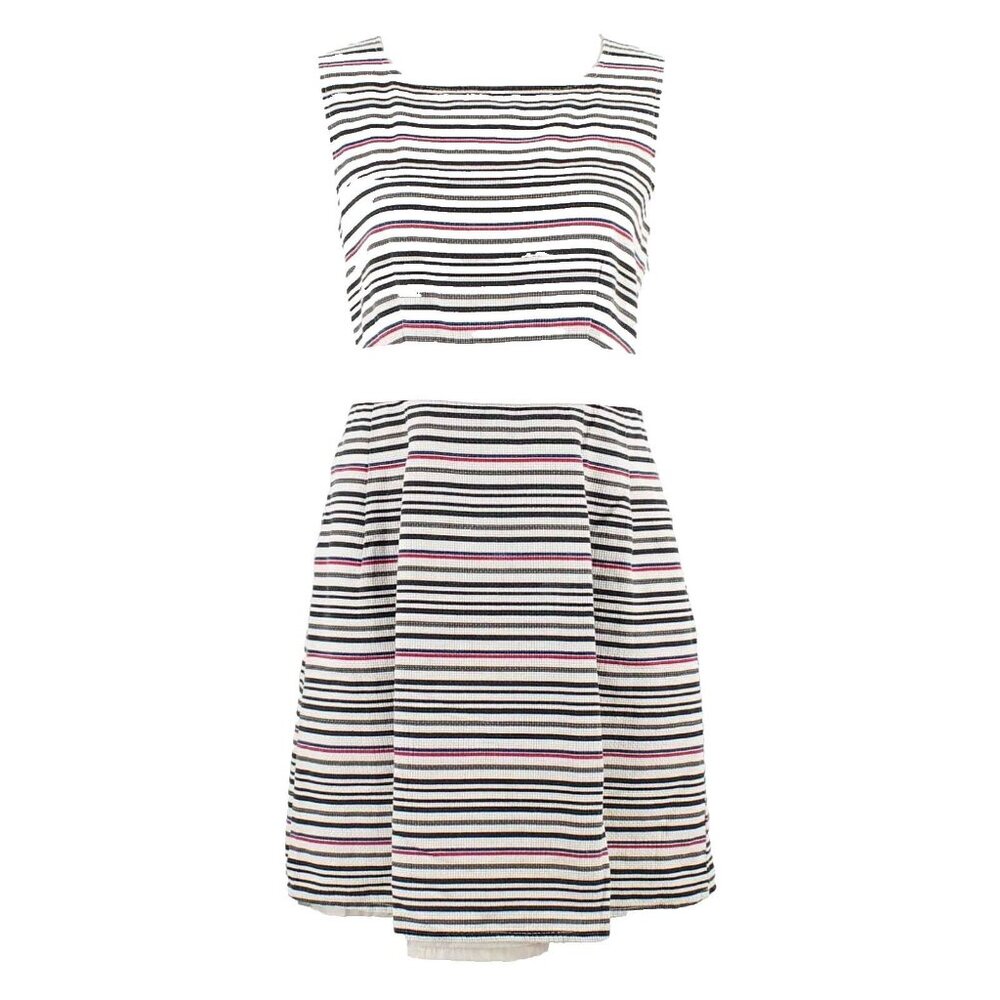 Tulle Sz L Ivory Multi Textured Striped Back Bow 100% Cotton Dress